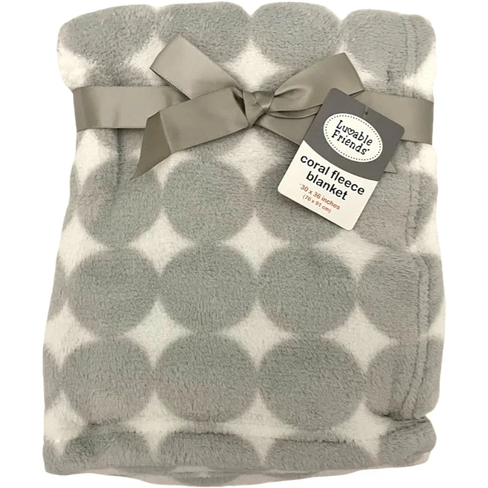 Luvable Friends Gray White Polka Dot‎ Fleece Baby Blanket Lovey 30x36 Unisex NWT